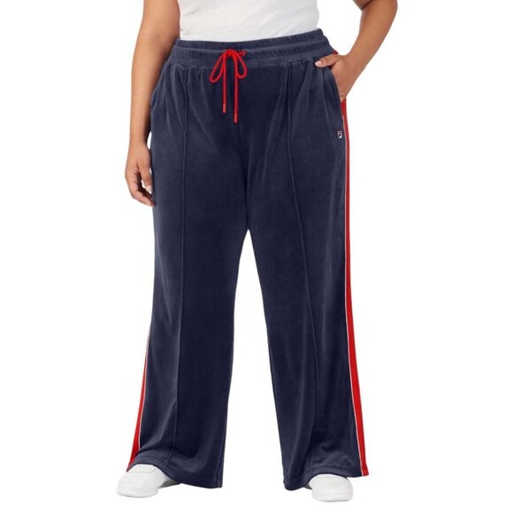 FILA Womens Plus Size 2X Navy Blue Red Valery Drawstring Luxe Velour‎ Pants NWT - Picture 1 of 9